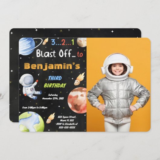 編集可能な宇宙フォト招待状 招待状 (正面/裏面)
