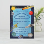 編集可能な宇宙誕生日パーティー招待状 招待状 (スタンド正面)