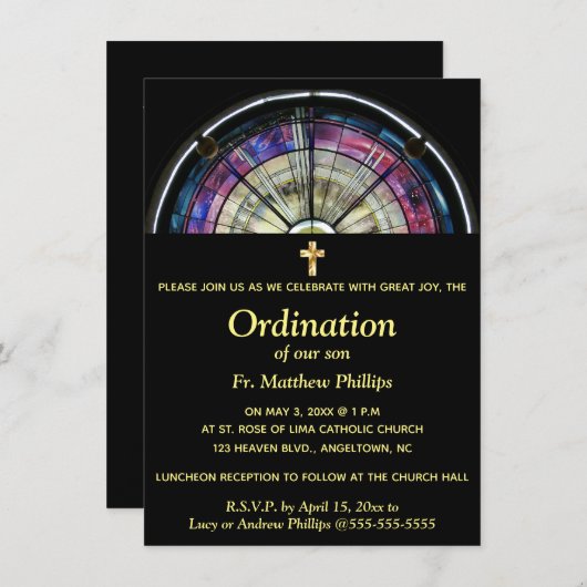 編集可能な宗教的イベントレインボーステンドグラス 招待状 (正面/裏面)