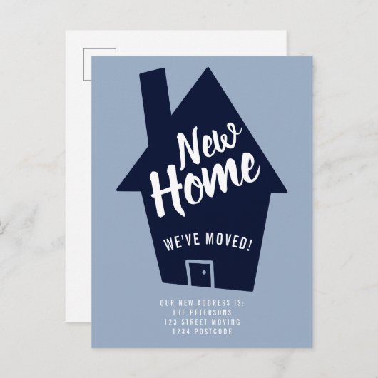 編集可能な家の新しいホームタイポグラフィの青の移動 案内ポストカード (正面/裏面)