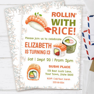 編集可能な寿司誕生日パーティー招待状 招待状