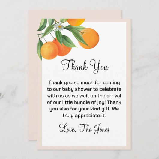 編集可能な小さなかわいこちゃんベビーシャワーサンキューカード サンキューカード (正面/裏面)