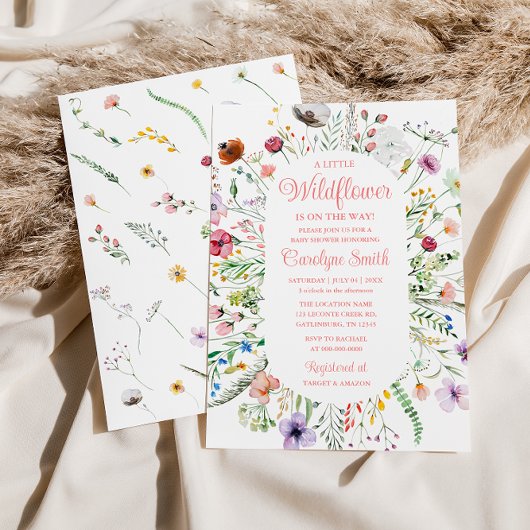 編集可能な小さなワイルドフラワーの赤ちゃんシャワー 招待状