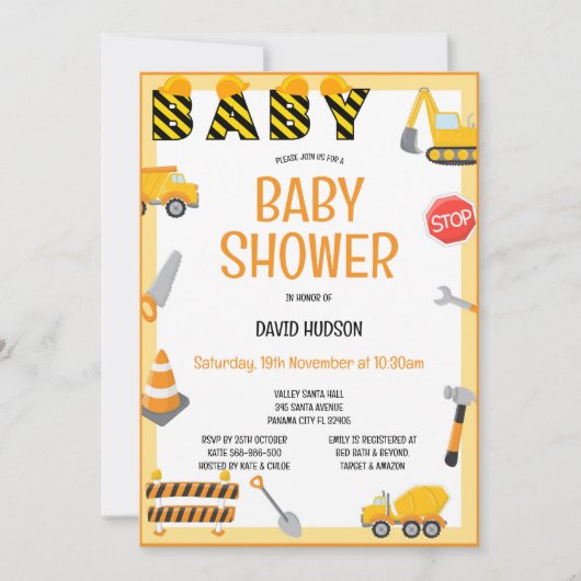 編集可能な工事案内招待状 誕生日 赤ちゃん 招待状 (正面)