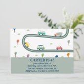 編集可能な市交通車トラックツリー誕生日 招待状 (スタンド正面)