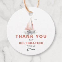 編集可能な帆船サークルのお願い/ありがとうラベル – ピンク フェイバータグ
