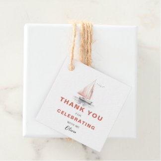 編集可能な帆船スクエアのお願い/ありがとうラベル – ピンク フェイバータグ