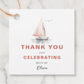 編集可能な帆船スクエアのお願い/ありがとうラベル – ピンク フェイバータグ (正面)