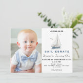 編集可能な帆船航海の写真誕生日招待状 招待状 (スタンド正面)