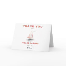 編集可能な帆船誕生日サンキューカード – ピンク