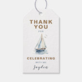 編集可能な帆船誕生日メッセージカード – 青 ギフトタグ (正面)