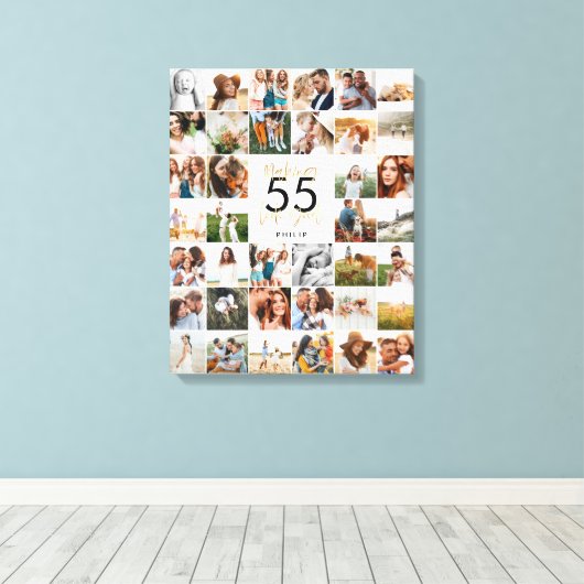 編集可能な年齢シックな誕生日数々の写真スクリプトギフト キャンバスプリント (インサイチュ (ウッドフロア))