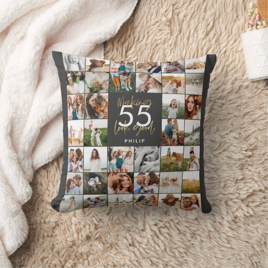 編集可能な年齢シックな誕生日数々の写真スクリプトギフト クッション (ブランケット)