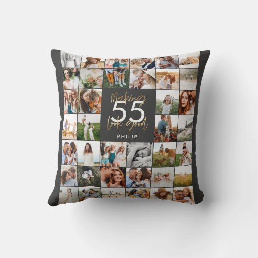 編集可能な年齢シックな誕生日数々の写真スクリプトギフト クッション (裏面)