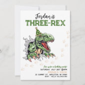 編集可能な年齢 T-Rex 緑の恐竜の誕生日 招待状 (正面)