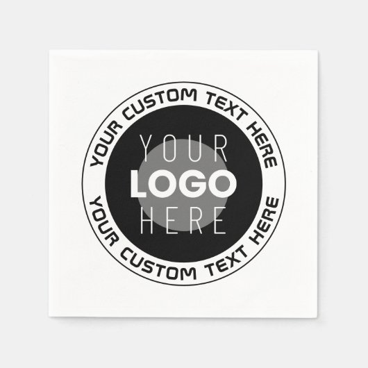 編集可能な循環文字および交換可能なロゴ | B&W スタンダードカクテルナプキン (正面)