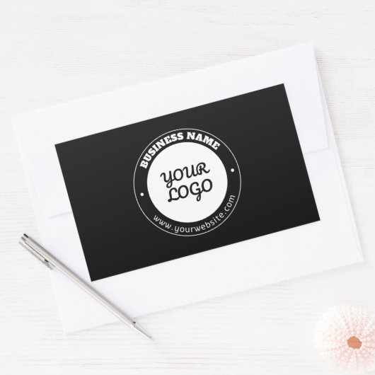 編集可能な循環文字とアップロードされたロゴテンプレート 長方形シール (封筒)