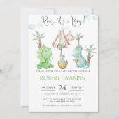 編集可能な恐竜の少年の赤ちゃんシャワー 招待状 (正面)