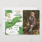 編集可能な恐竜の誕生日パーティーの写真 招待状 (正面)