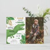 編集可能な恐竜の誕生日パーティーの写真 招待状 (スタンド正面)