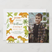 編集可能な恐竜の誕生日パーティーの写真 招待状 (正面)