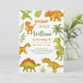 編集可能な恐竜の誕生日パーティー 招待状 (スタンド正面)