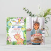 編集可能な恐竜の誕生日招待状と写真 招待状 (スタンド正面)