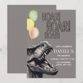 編集可能な恐竜パーティー招待状、T-Rex恐竜 招待状 (正面/裏面)