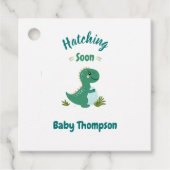 編集可能な恐竜男の赤ちゃんシャワーハッチング フェイバータグ (正面)