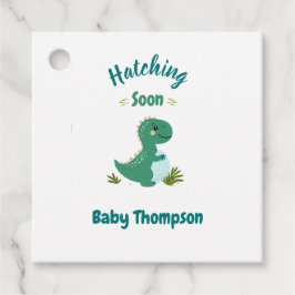 編集可能な恐竜男の赤ちゃんシャワーハッチング フェイバータグ