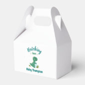 編集可能な恐竜男の赤ちゃんシャワーハッチング フェイバーボックス (正面サイド)