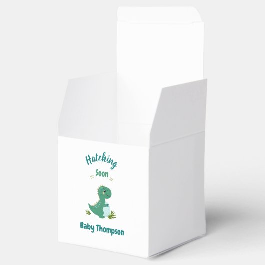 編集可能な恐竜男の赤ちゃんシャワーハッチング フェイバーボックス (オープン)