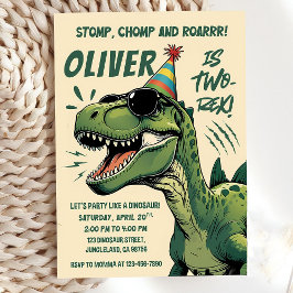 編集可能な恐竜2nd誕生日招待状、2レックス 招待状