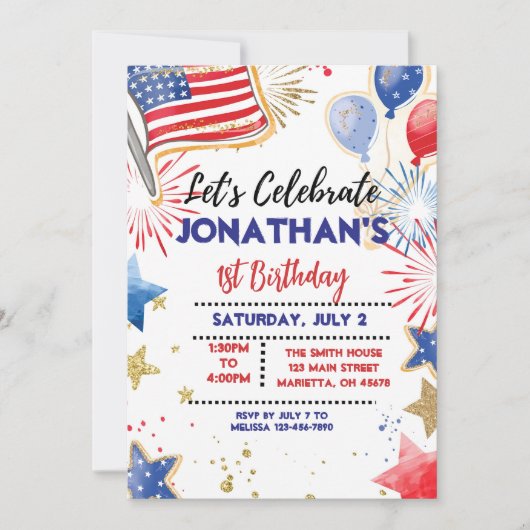 編集可能な愛国的な誕生日パーティーの招待,スター 招待状 (正面)