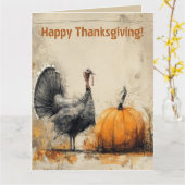編集可能な感謝祭トルコとカボチャの挨拶 カード (黄色い花)