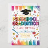 編集可能な手書きデザインプリスクール卒業 招待状 (正面)