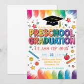 編集可能な手書きデザインプリスクール卒業 招待状 (正面/裏面)