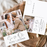 編集可能な手書き白日付写真を保存 ポストカード<br><div class="desc">写真モダン日付のカー結婚ドを保存招待状を保存する白い手書きタイポグラフィとシックでシックなデザインシンプルを含む婚約写真の写真を追加できカスタマイズる白い背景に。</div>
