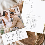 編集可能な手書き白日付写真を保存 ポストカード<br><div class="desc">写真モダン日付のカー結婚ドを保存招待状を保存する白い手書きタイポグラフィとシックでシックなデザインシンプルを含む婚約写真の写真を追加できカスタマイズる白い背景に。</div>