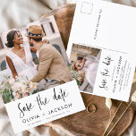 編集可能な手書き白日付写真を保存 ポストカード<br><div class="desc">写真モダン日付のカー結婚ドを保存招待状を保存する白い手書きタイポグラフィとシックでシックなデザインシンプルを含む婚約写真の写真を追加できカスタマイズる白い背景に。</div>