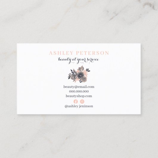 編集可能な抽象芸術ヴィンテージフローラ化粧ネイビーブルー 名刺 (裏面)