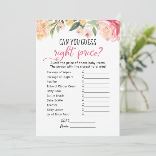 編集可能な推定右の価格ゲーム赤ちゃんシャワーカード 招待状 (スタンド正面)