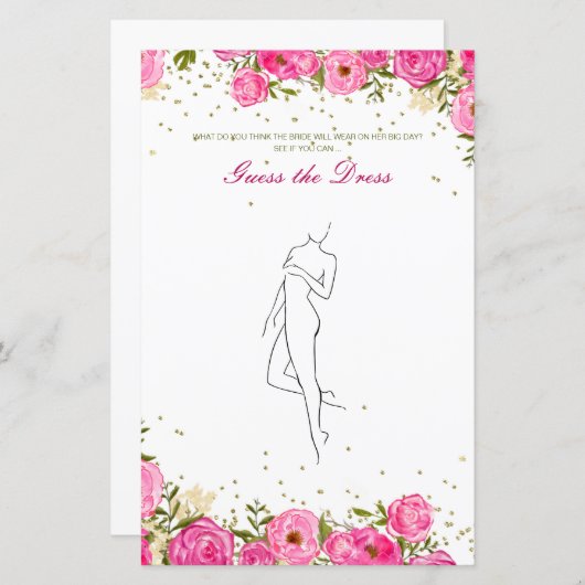 編集可能な推測ドレスブライダルシャワーゲーム (正面/裏面)