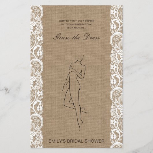 編集可能な推測ドレスブライダルシャワーゲーム (正面)
