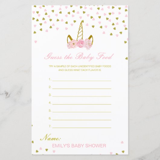 編集可能な推測ベビー食品ベビーシャワーゲーム (正面)