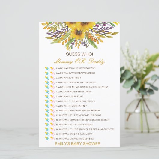 編集可能な推測Who、ママまたはパパ赤ちゃんシャワーゲーム (スタンド正面)