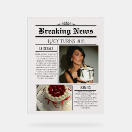 編集可能な新聞の誕生日招待状テンプレート アクリルサイン