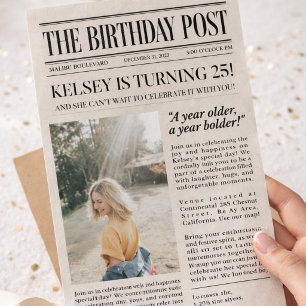 編集可能な新聞の誕生日招待状   ヴィンテージ風 招待状