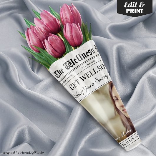 編集可能な新聞間もなく花の花束を取得 ラッピングペーパーシート