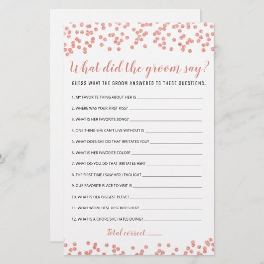 編集可能な新郎が言ったブライダルシャワーゲーム (正面/裏面)